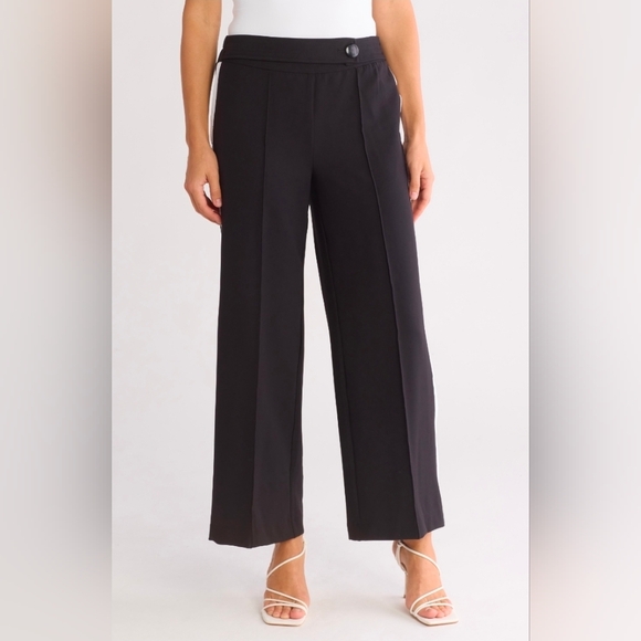 Elie Tahari Wide Leg Black And White Stripe Pintuck Pull On Trouser Pants, XL - Picture 2 of 9